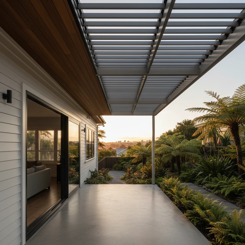 Luxury automated louvre roof on an Auckland villa