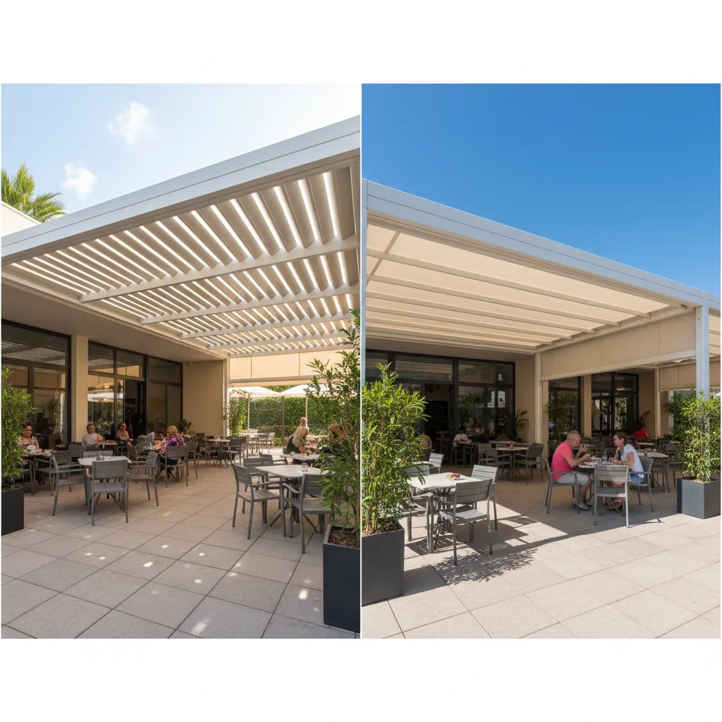 Comparison of louvered vs retractable commercial pergolas