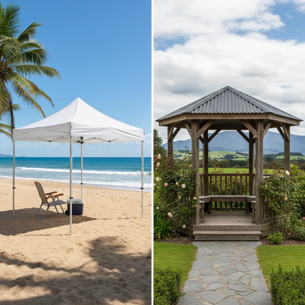 Comparison of portable pop-up gazebo versus permanent backyard structure
