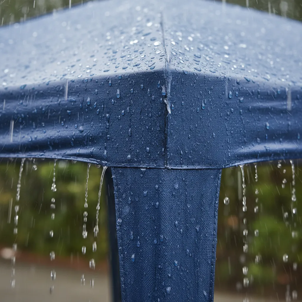 Water beading on a waterproof gazebo canopy