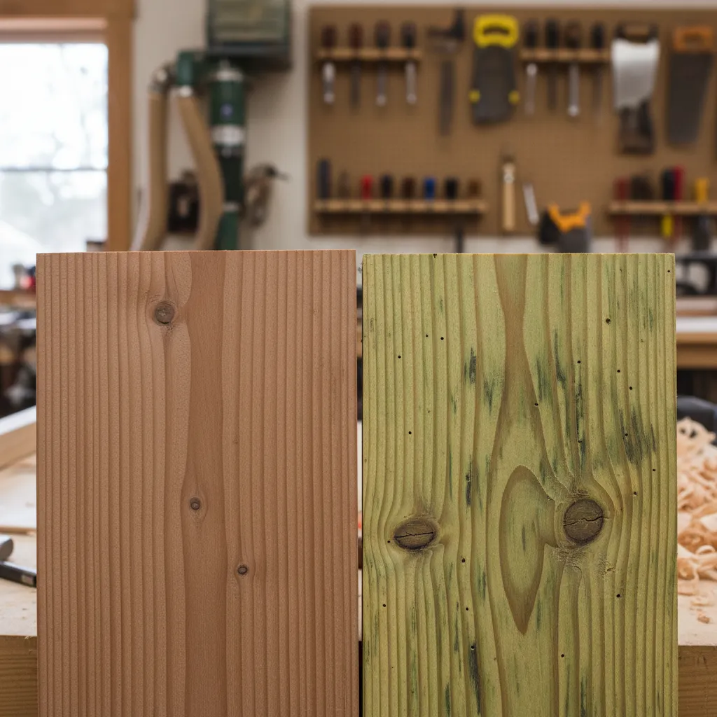 Comparison of Cedar and Treated Pine timber textures