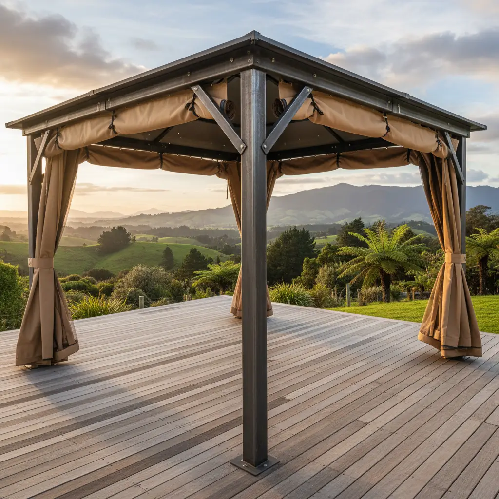 Heavy duty steel gazebo frame with rolled up sides