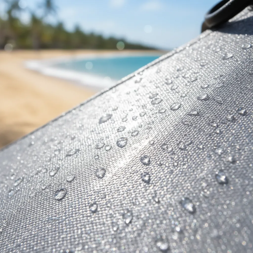 Silver coated UV protection fabric on camping shelter