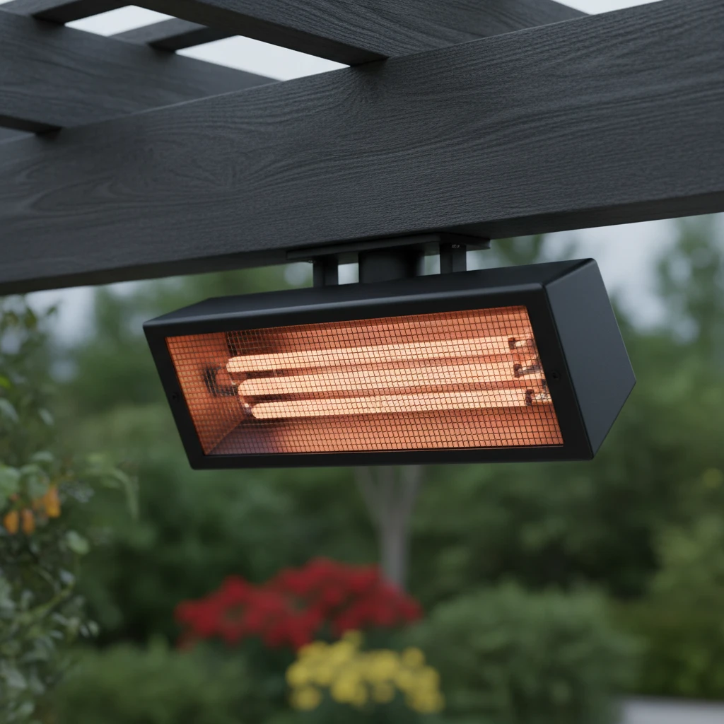 Close up of high-end infrared heater for pergola technology