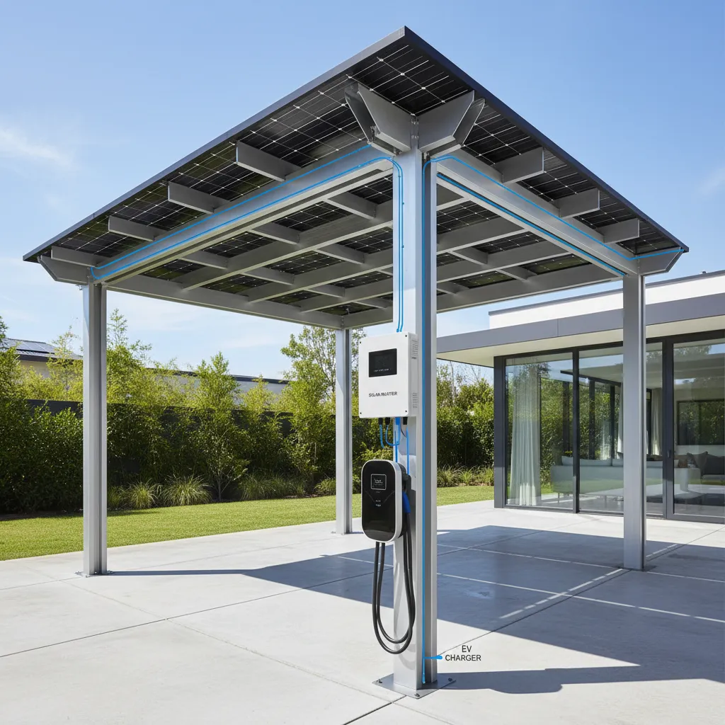 Diagram of hidden wiring and grid connection for solar pergola