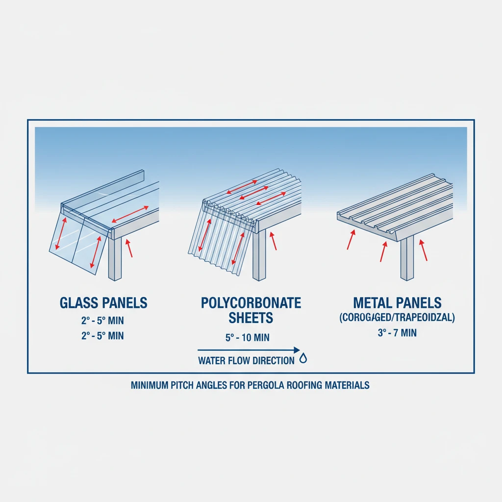 Diagram of pergola roof pitch requirements for drainage