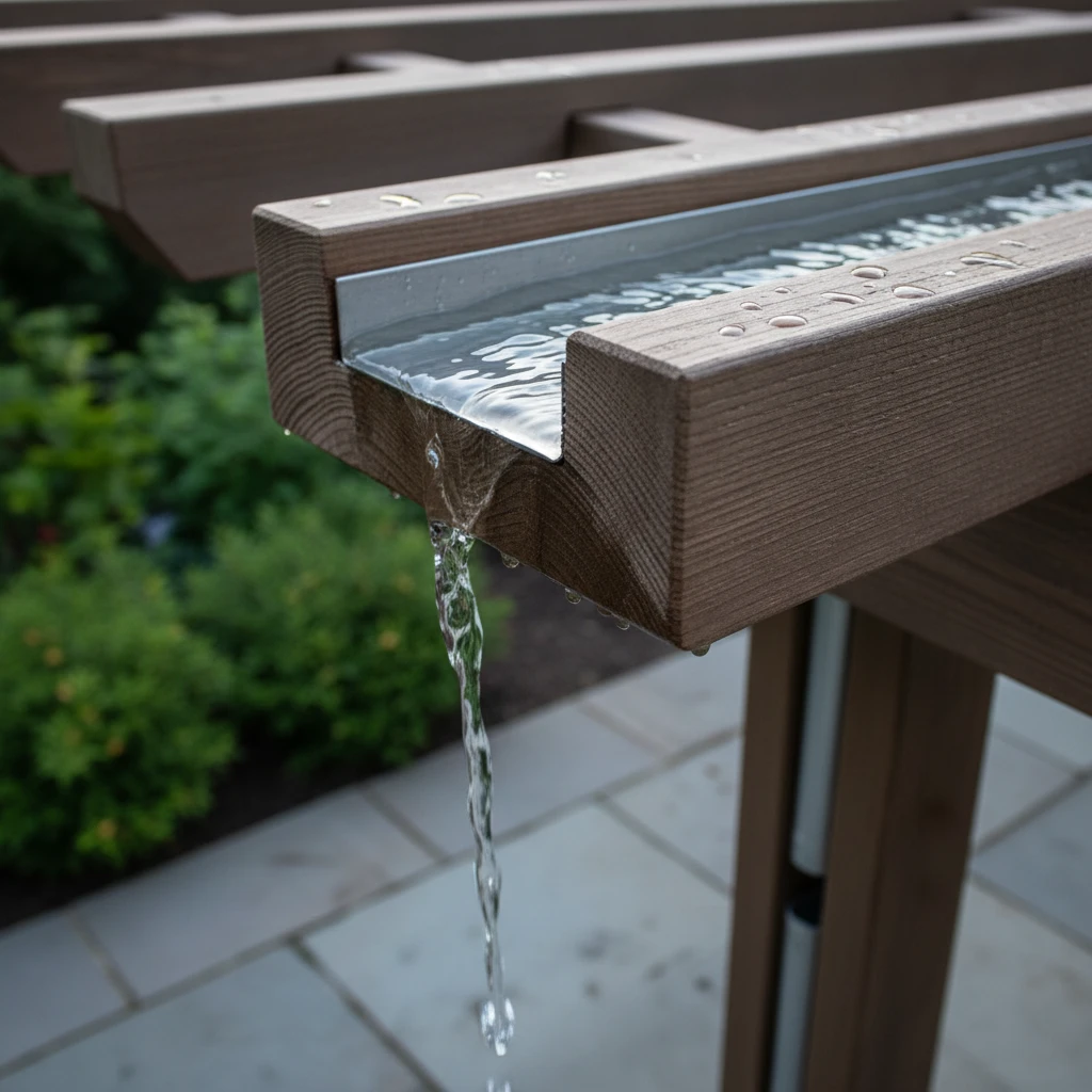Integrated pergola guttering system detail