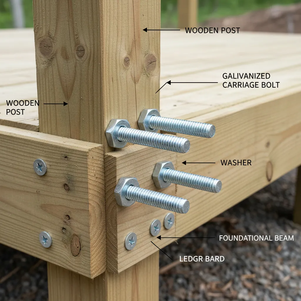 Securing pergola post to deck joist with bolts