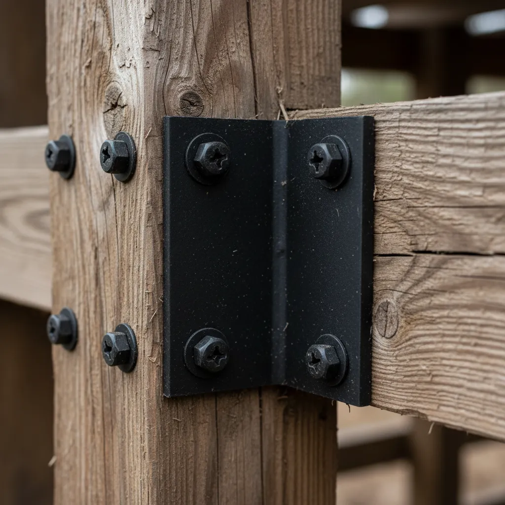 Black powder-coated T-bracket pergola connection