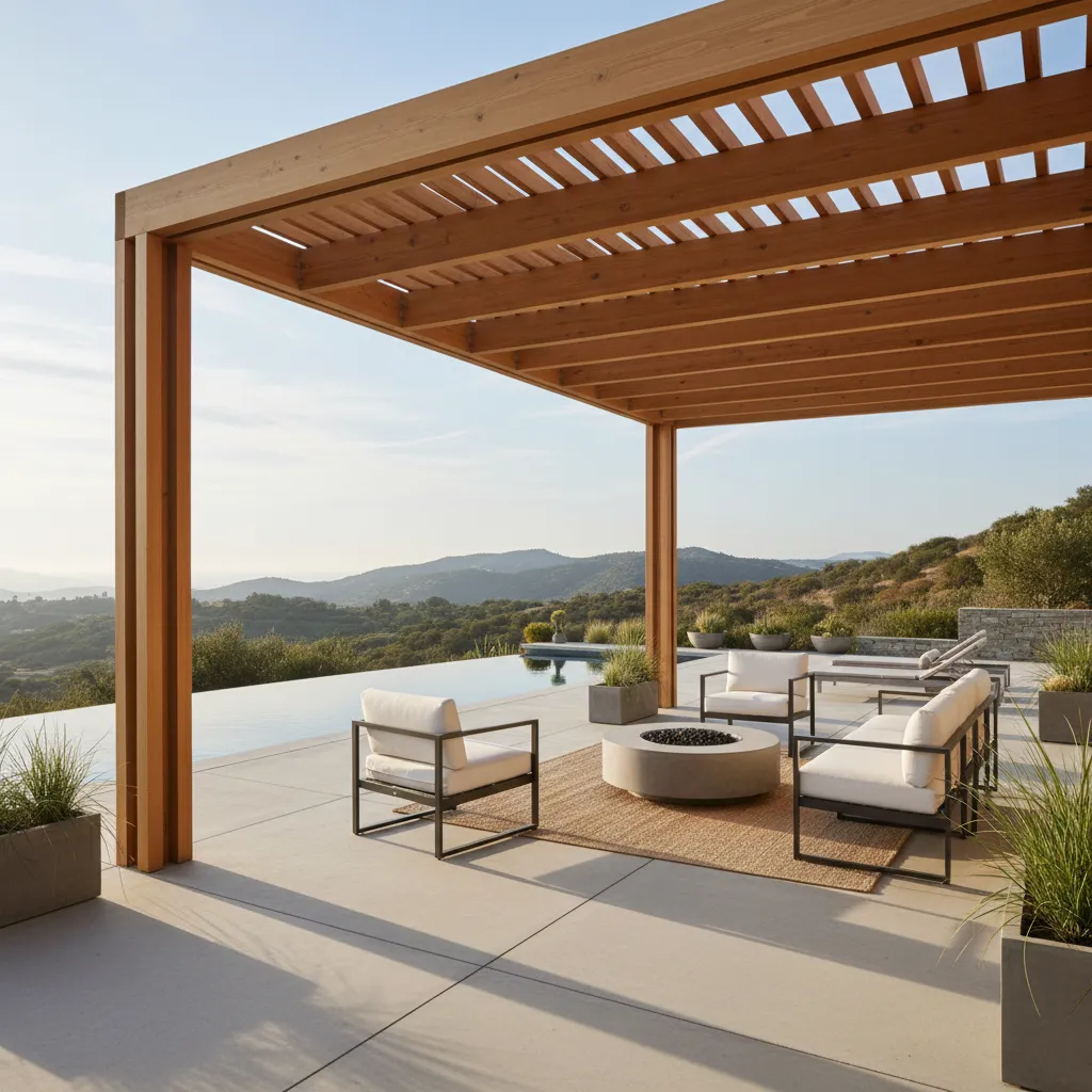 Modern pergola with concealed joinery fixings