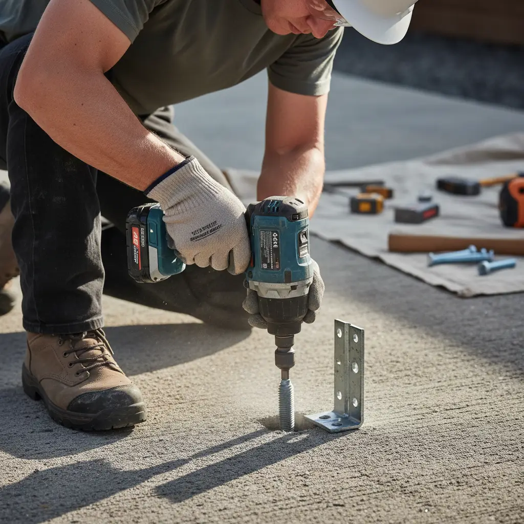 Installing pergola post bracket into concrete