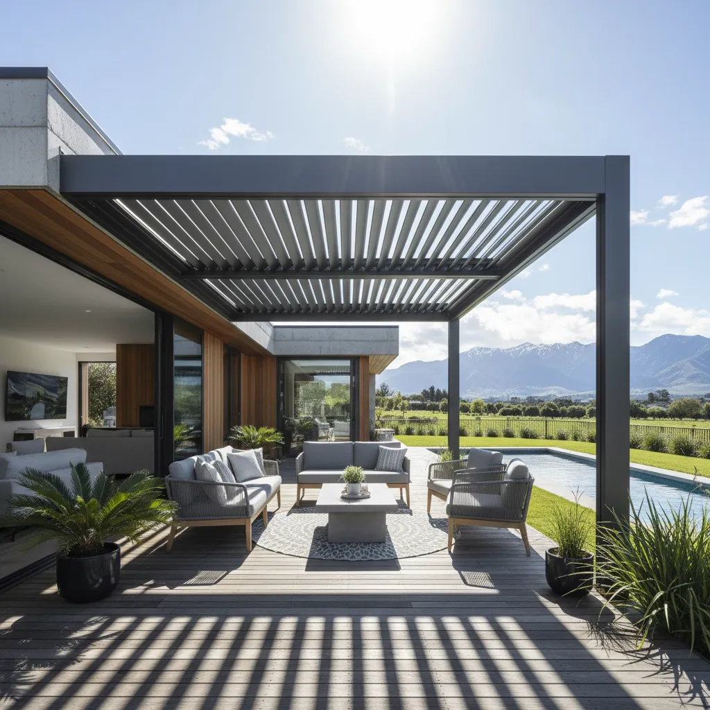 Modern louvered pergola cost nz example