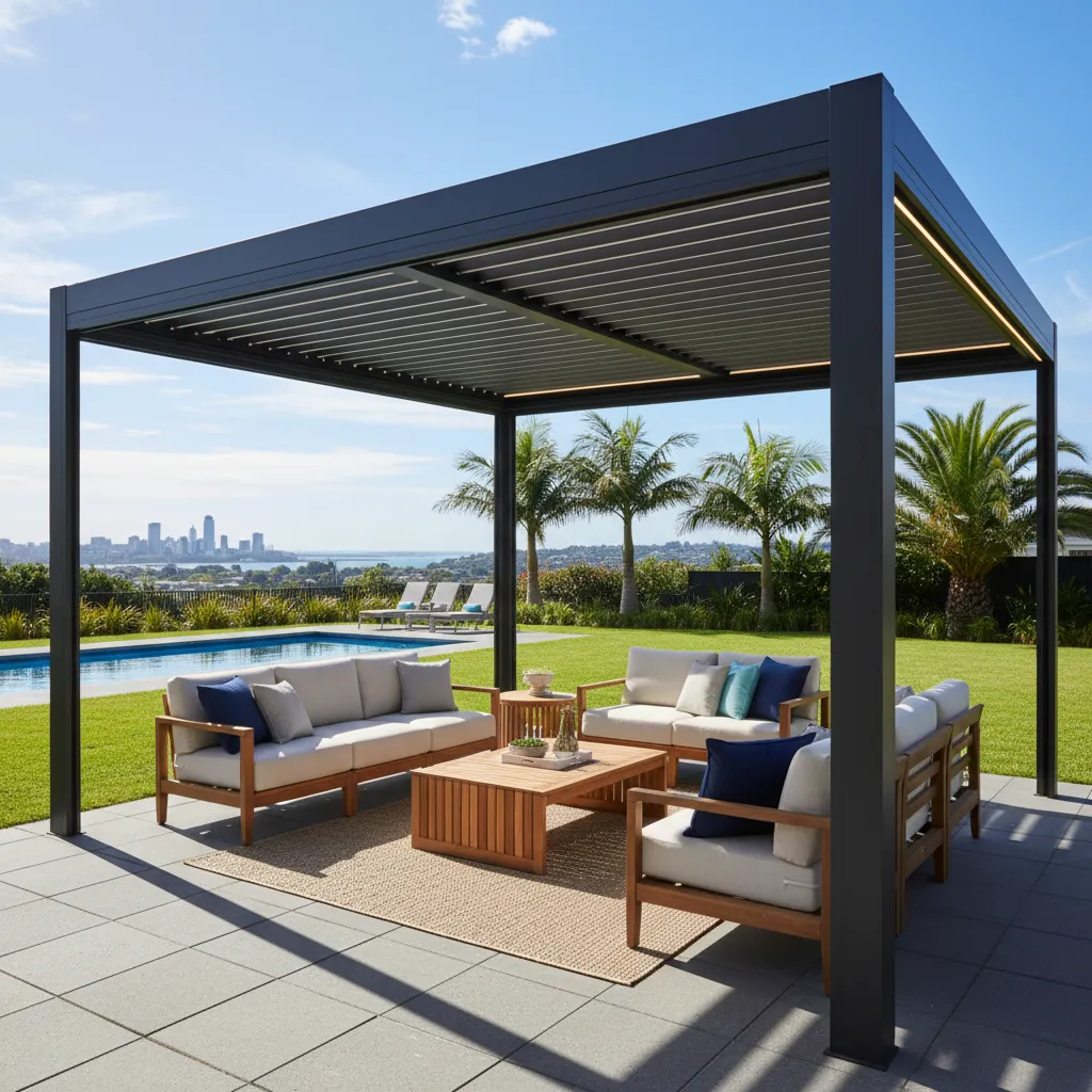 Modern luxury pergola with louvre roof in Auckland