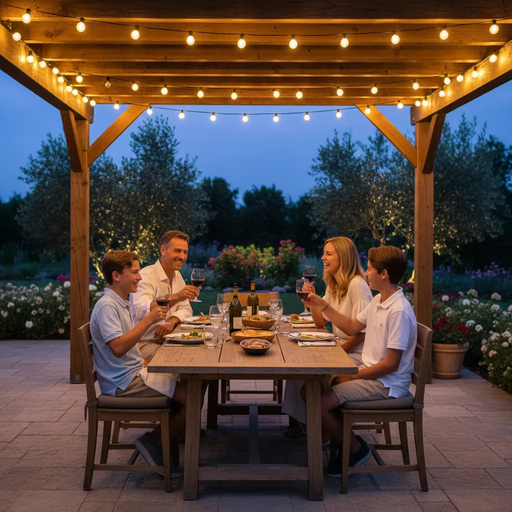 Finished pergola installation ready for evening entertainment