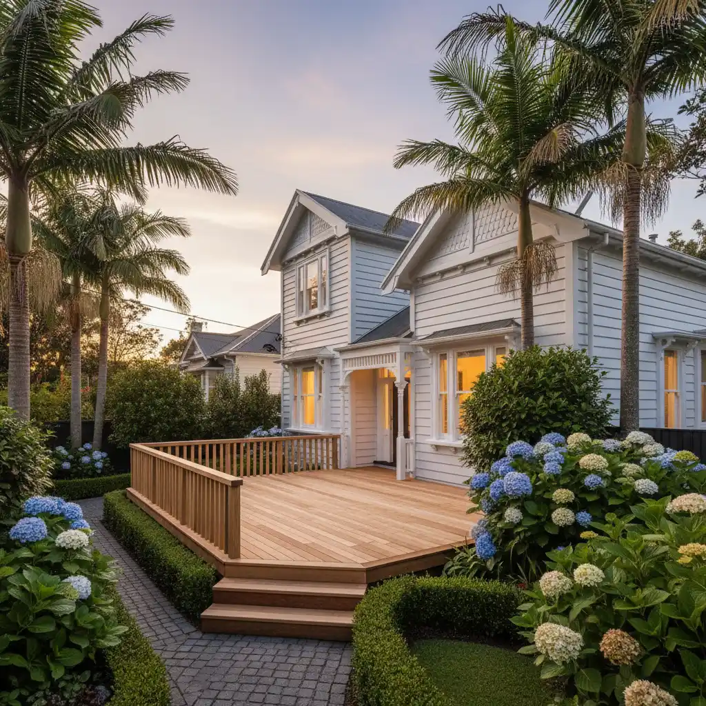 Heritage villa with compliant timber deck in Auckland