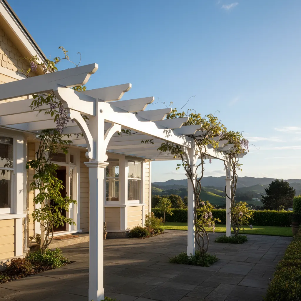Custom heritage pergola design attached to a Wellington villa