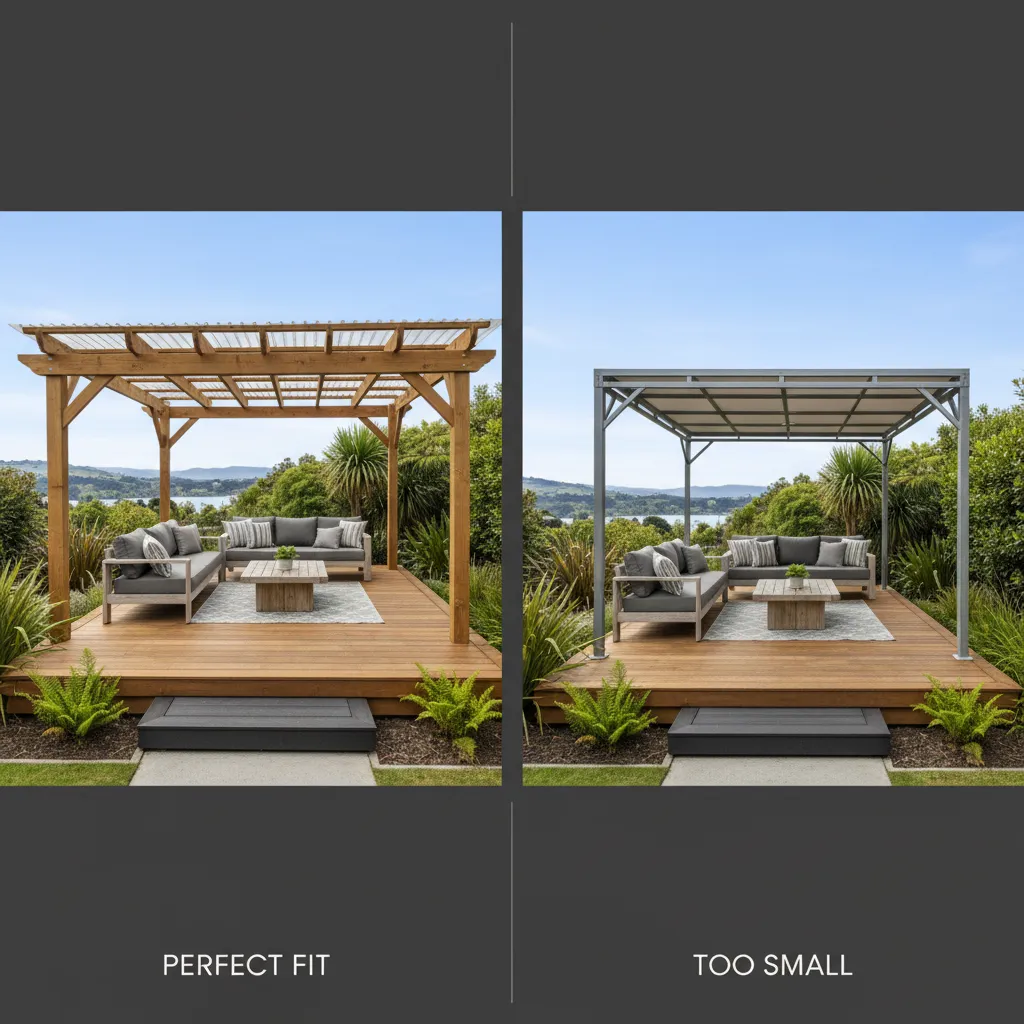 Comparison of standard kitset pergola size versus custom fit-to-measure build