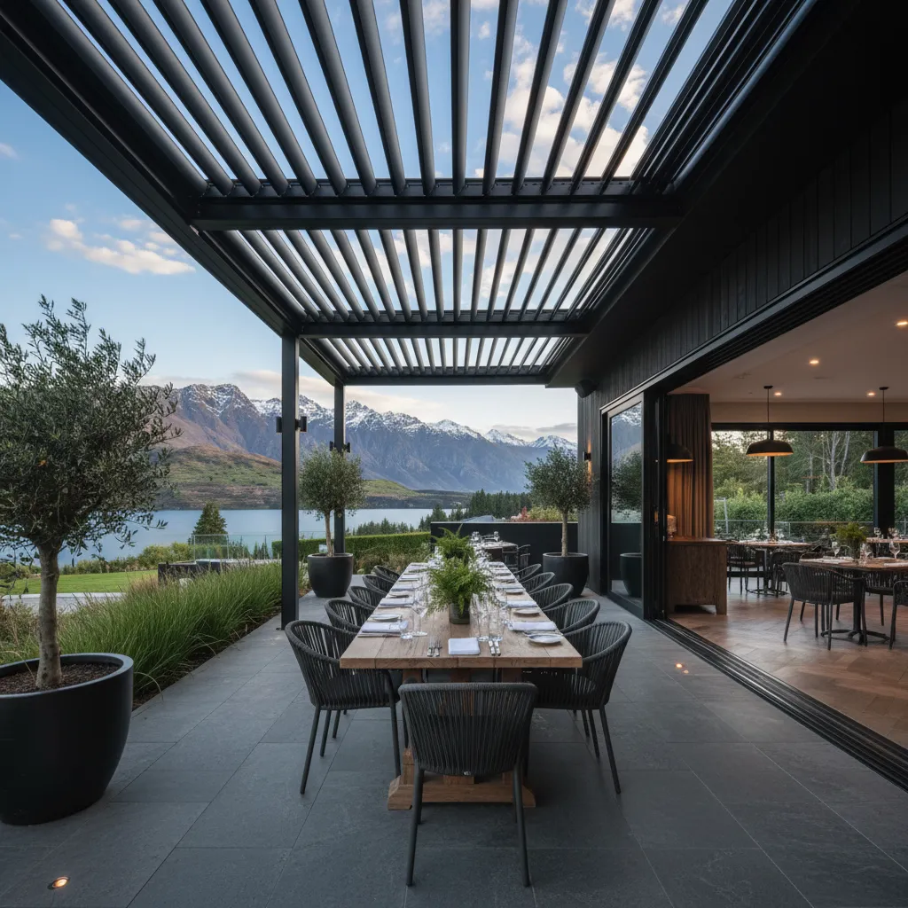 Automated louvre roof system for commercial patio