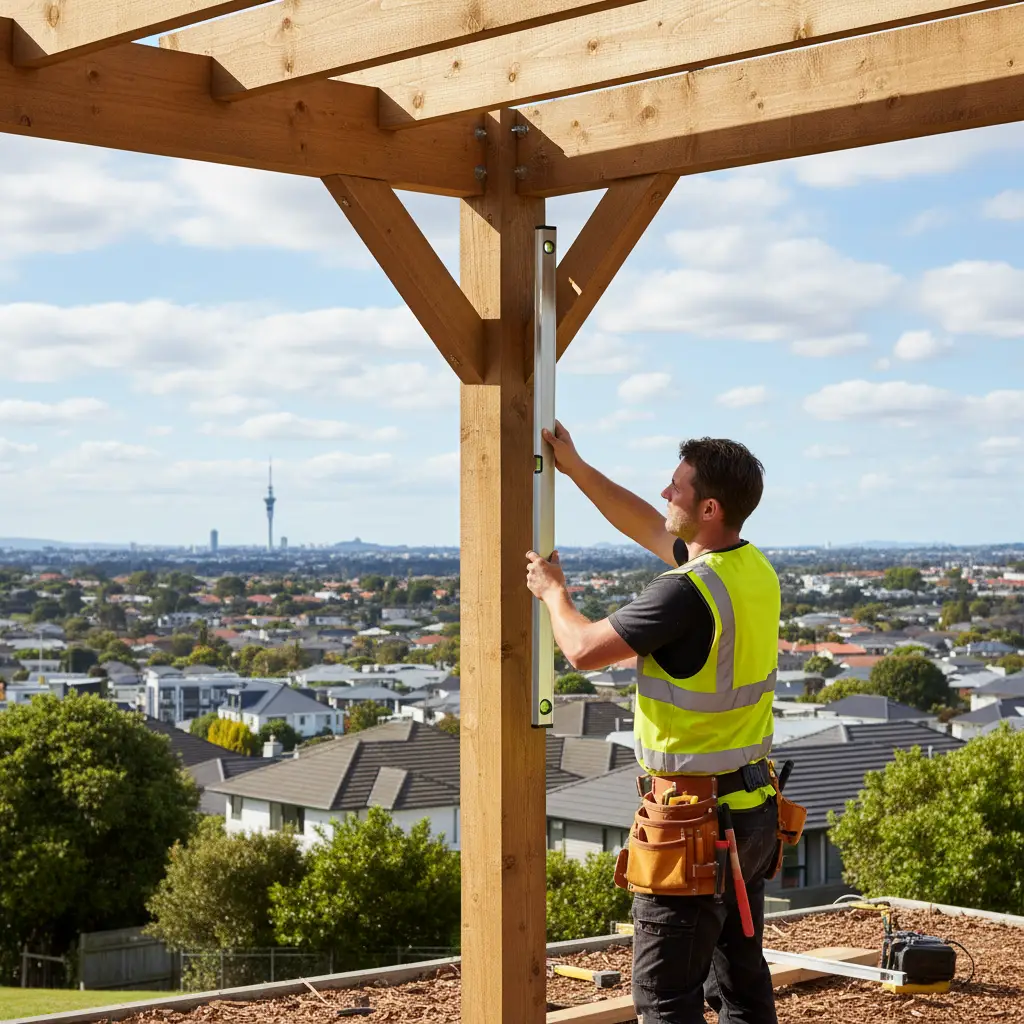 LBP certified builder inspecting pergola structure