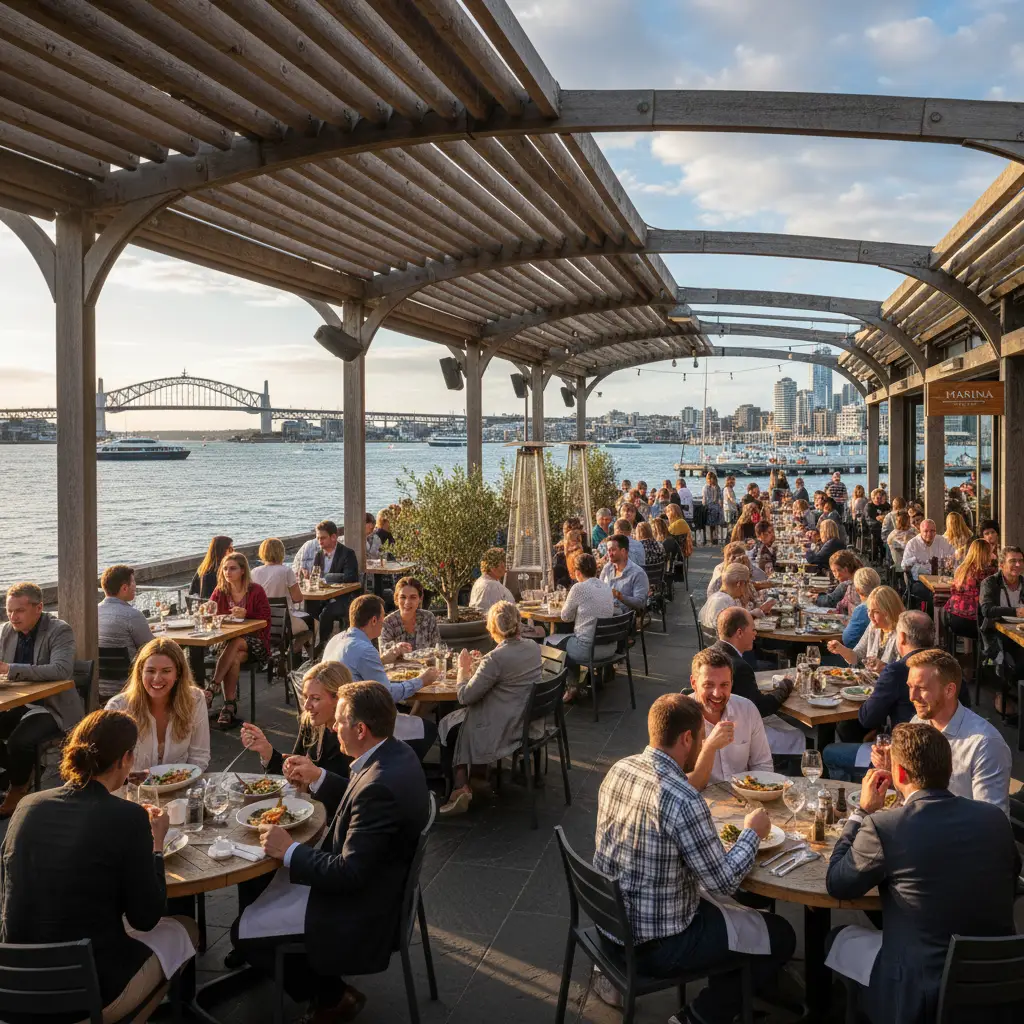 Commercial pergola installation in Auckland Viaduct Harbor